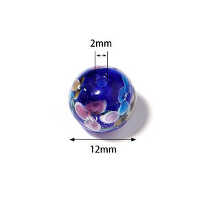 Cuentas espaciadoras redondas de cristal de <span class=keywords><strong>Murano</strong></span> de 12mm, cuentas de bola de cristal hechas a mano con flores de colores mezclados para hacer joyas, agujero: 2mm - Product Image 4