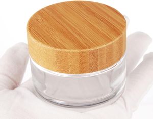 Round Hot Sale Cosmetic Face Cream <b>Container</b> 200ml Frosted clear Glass Jar with <b>Bamboo</b> Wood Lid - Product Image 2