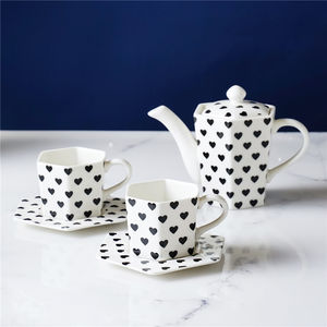 Juego de té de porcelana con diseño de amor de China, juego de té de porcelana de cerámica, taza y platillo, juego de té de la tarde con diseño de corazón, 5 uds. - Product Image 1