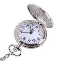 Montre de poche classique grande taille WJ-10982 argentée à rayures sculptées, miroir magique en relief, montres de poche rétro argentées avec chaînes