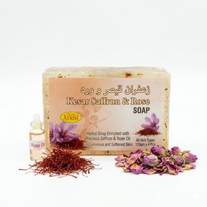 AFRIN Kesar Saffron and <b>Rose</b> Herbal <b>Soap</b> Natural Skin Brightening Luxury Bar Enriched with Pure Oils Pack for Luminous Glow - Product Image 1