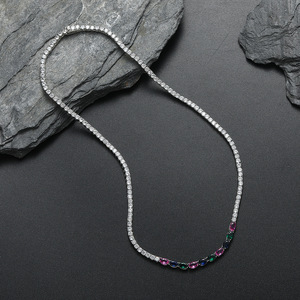 <b>Copper</b> Set Colorful Oval Zircon Heavy Weight Necklace Hip Hop Premium Tennis <b>Chain</b> Jewelry Tanjing Fashion Lijing Necklace - Product Image 2