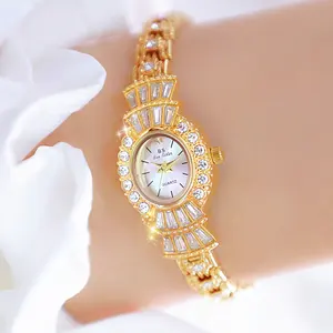 BS FA1715 Latest Lady Fashion Quartz Watches Oval Shape Alloy Case Full Diamond Elegant Women WristWatch Luxury Rose Gold Watch