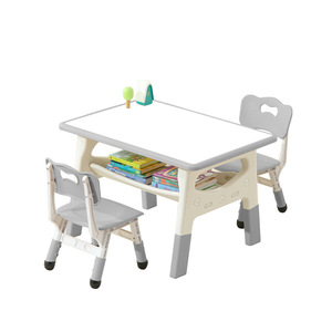 Children's <b>Desk</b> And Chair Set 80x60cm Height Adjustable Plastic <b>Study</b> Table With Storage For Kids Learning - Product Image 1