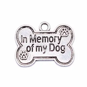 AA016098 Charms dog bone In Memory of my Dog 19x25mm Antique Silver Color Pendants Making DIY Handmade Finding Jewelry