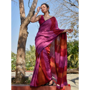 Sarees de Algodón Khadi de la Mejor Calidad con Bordado de Barra de Color y Borlas (Con Blusa), para Oficina/Uso Diario y Fiestas - Product Image 5