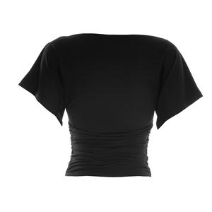 Viviblook Y26TP061 Camiseta de Verano para Mujer, Cuello Redondo, Color Sólido, Plisada, Manga Corta, Informal - Product Image 5