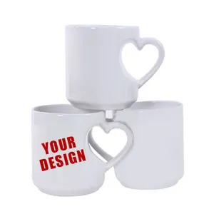 Herz griff Sublimation Keramik Kaffeetasse Großhandel leer weiß beschichtet 11oz Becher Tasse Geschenk für Mädchen Freund