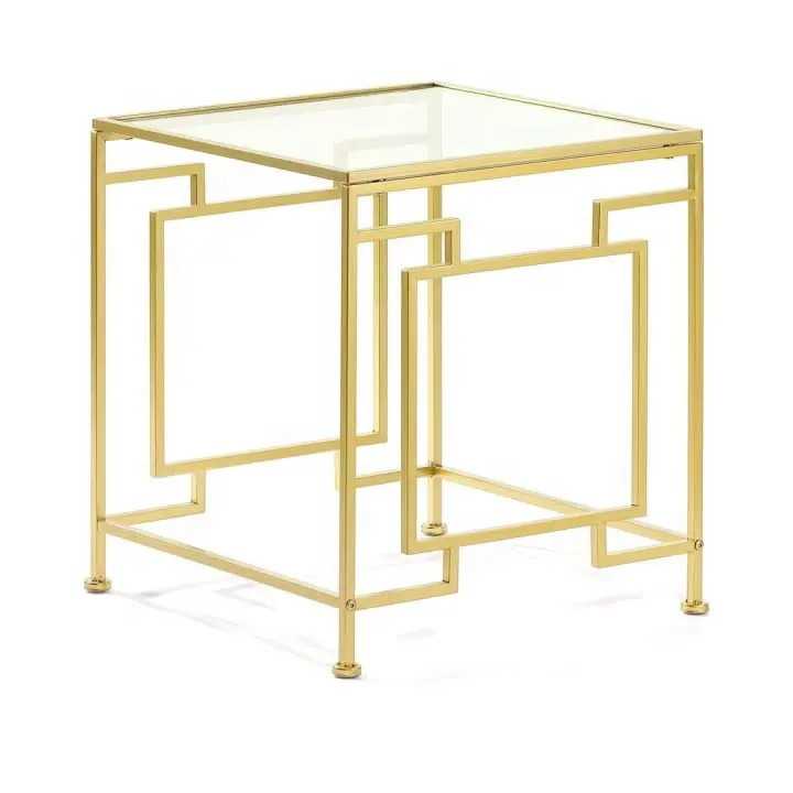 2024 New design designer creative metal bedside side table Glass coffee table for living