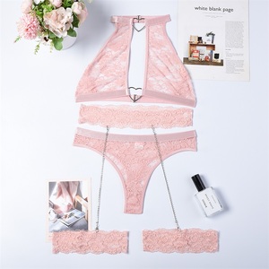 Conjunto de Lencería Love Lace de 3 Piezas con Cadenas, Sujetador y Bragas Sin Costuras, Ropa Interior Transparente Sexy para Mujer - Product Image 6