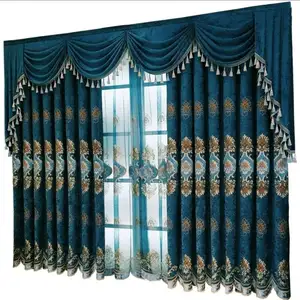 Rèm cửa phòng ngủ hiện đại màu xanh Hoàng Gia rèm cửa chất lượng phong cách Châu Âu thanh lịch với viền bằng vải cho phòng khách