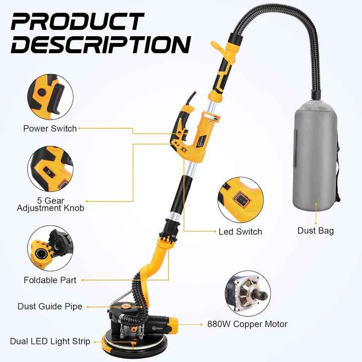 Electric Drywall Sander with Vacuum Attachment Power Sander