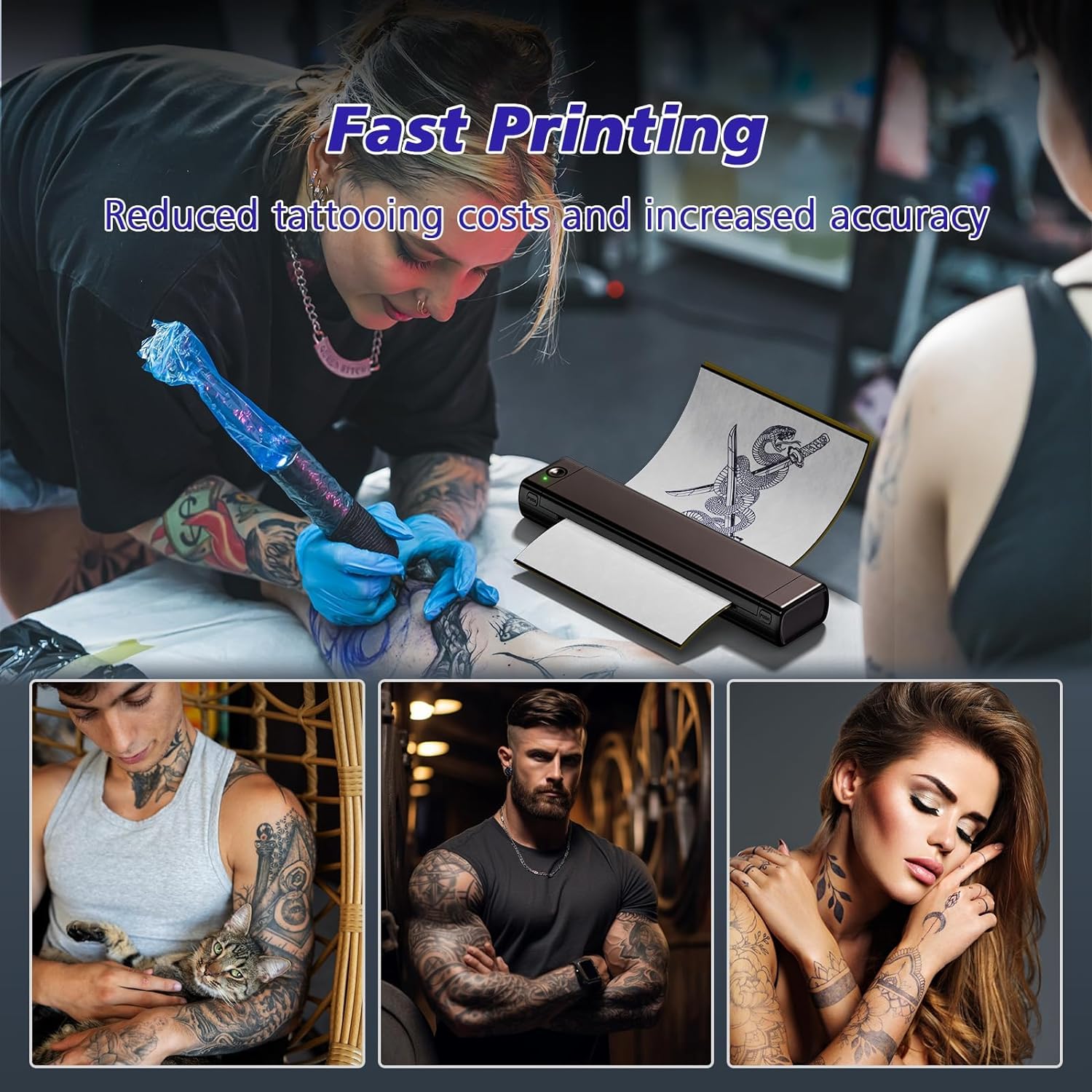 M08F-TATTOO ポータブルタトゥープリンタータトゥー転写紙10枚同