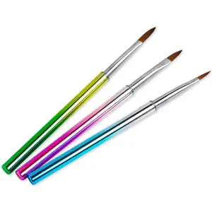 Conjunto de canetas de terapia de luz para cabelo de nylon, caneta de revestimento de unhas de metal, pincel colorido para arte em unhas, 3 unidades