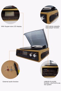 Tourne-disque de bureau, phonographe avec haut-parleur intégré, tourne-disque en bois rétro <span class=keywords><strong>pour</strong></span> la maison, multifonction, garantie 1 an - Product Image 3