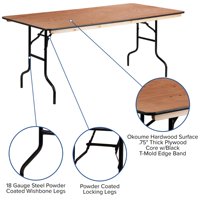 Table rectangulaire en métal AJUNION de 6 pieds avec plateau en contreplaqué, table pliante d'extérieur, table pliable pour dîner, mariage, fête, événement