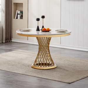 47" <b>Round</b> Marble Top <b>Dining</b> <b>Table</b> Luxury Modern Design Durable Eco-Friendly <b>Dining</b> Room Furniture for Home Hotel Restaurant Use - Product Image 4