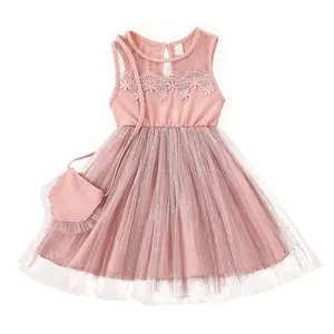 Summer new girl dress pink sweet princess skirt summer sleeveless gauze skirt 4-7 years old