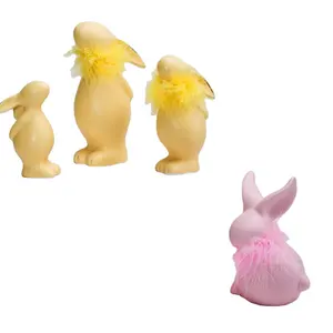 黄色粉色小兔兔站复活节7 "高大陶瓷素色 ~ 准备上漆