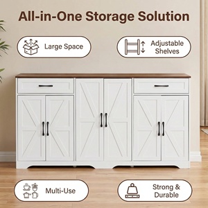<span class=keywords><strong>Buffet</strong></span> de cuisine de style farmhouse de 66 pouces avec rangements, étagères réglables et tiroirs pour cuisine, entrée - Product Image 5