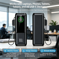 Batterie externe 100W PD à charge rapide 20000mAh avec câble Type-C intégré, chargeur portable multi-appareils avec écran LED