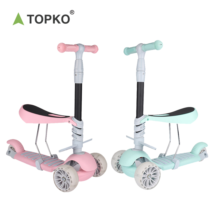 TOPKO 3 in 1 çocuk scooter'ı slayt olabilir ve Sit, PU flaş tekerlek çocuklar Scooter