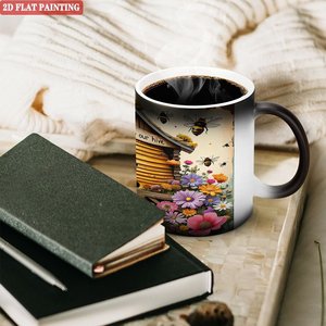 Frosted Black <b>Ceramic</b> Mug 11oz Heat Sensitive Color Changing Magic <b>Cup</b> With Bee Hive Design - Product Image 3