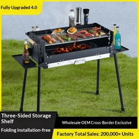 Barbecue au charbon de bois portable pliable détachable multifonctionnel en acier inoxydable antirouille, luxe léger, utilisation en extérieur, patio, camping