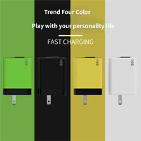 Chargeur rapide GaN 80W 3 ports avec câble rétractable intégré USB-C pour téléphones et ordinateurs portables multi-appareils, prise pliable