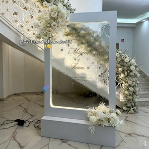 Elegant Acrylic Wedding Welcome Sign Rectangle Tabletop Indoor Customized <b>Name</b> Display with Floral Decor - Product Image 1