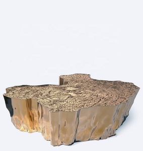 <span class=keywords><strong>Table</strong></span> basse en bois de teck doré moderne et luxueuse, design contemporain irrégulier, fabriquée en métal durable pour le salon, la salle à manger, la maison - Product Image 6