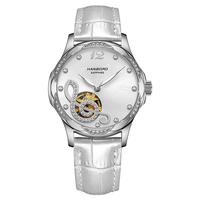 Jam Tangan Pintar Mekanik Kuarsa Miyota Stainless Steel dengan Logo Kustom untuk Wanita, Desain Bunga Kerangka Mewah dengan Kotak.