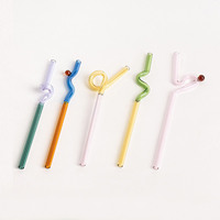 Pailles créatives en verre borosilicate réutilisables, courbées, en spirale, pour cocktails, jus, milkshakes, écologiques