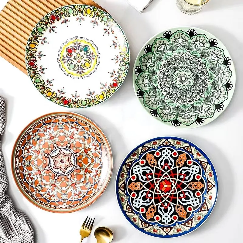 Hot Moroccan Ceramic Plate Bohemian Porcelain Plates and Dishes For Kitchen Dinnerware Set