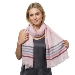 Écharpe longue en lin pour femme, rayée, légère, toutes saisons, usage quotidien, gris avec motifs multicolores, fournisseur en gros - Product Image 3
