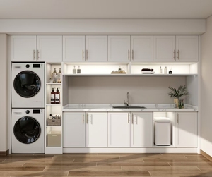 Custom Modern minimalist Design Laundry Room Cabinet Vanities with Sink and Basket - Product Image 1