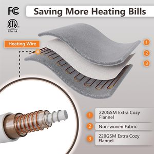 Couverture chauffante électrique lavable 160*120cm avec fil chauffant, 1-2-3 niveaux de chaleur et minuterie d'arrêt automatique de 3 heures pour lit - Product Image 6