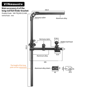 Support de sonar VINmounts pour kayak, réglable à 360°, écologique, noir, compatible avec bras de 1,5 pouce de taille C, pour la navigation marine - Product Image 2