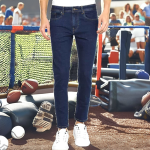 Jean en denim slim délavé foncé pour homme, tissu extensible confortable, style droit classique pour l'automne et l'hiver au quotidien - Product Image 2