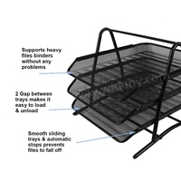 Plateau à papier métallique à 3 niveaux pour fournitures de bureau, organiseur de bureau durable, plateau à dossiers en maille pour le bureau et la maison