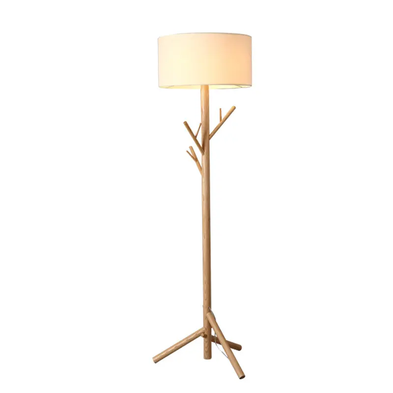 Ins Hot Handmade Vintage Wood Decorative Linen Lampshade Floor Standing Lamp Living Room LED Light