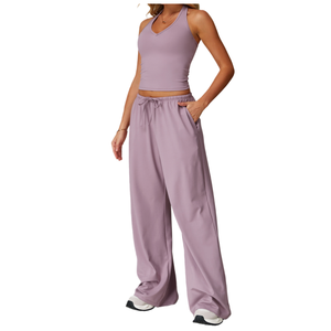 Pantalones de Yoga Holgados con Cordón para <span class=keywords><strong>Mujer</strong></span>, Pantalones de Gimnasio de Pierna Recta, Pantalones Deportivos de Secado Rápido con Pierna Ancha para <span class=keywords><strong>Mujer</strong></span> - Product Image 2