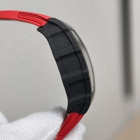 Montre mécanique de voyage pour homme personnalisée, boîtier en fibre de carbone 35-01NTPT, bracelet en caoutchouc rouge, légère, fitness