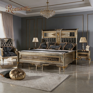 Ensemble de meubles de chambre à coucher turcs classiques royaux, lit capitonné de luxe doré, lit <span class=keywords><strong>en</strong></span> bois massif taille King ou Queen pour villa, palais, hôtel - Product Image 3