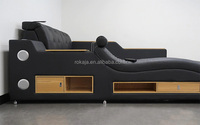 Lits intelligents en cuir populaires avec tiroirs, lit double en bois multifonctionnel de luxe avec rangement et coffres-forts sonores, vente en gros
