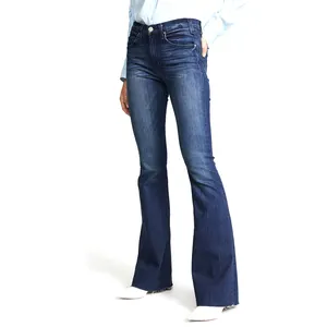 Elegant women's boot cut denim jeans soft denim ladies bell bottom pants