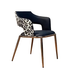 Silla de Comedor de Cuero Negro con Estampado de Leopardo, Moderna y de Alta Gama, para Hotel, Hogar, Oficina y Sala de Estar, con Acero Inoxidable Dorado, Venta al Por Mayor - Product Image 5