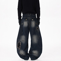 Pantalon en jean mi-droit pour homme, personnalisé OEM, style baggy, délavé, déstructuré, patchwork, boutonné, streetwear vintage, été
