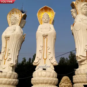 Çin el oyma mermer taş Kuan Yin heykeli