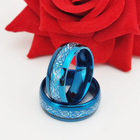 Poya 8mm bombé bleu plaqué Dragon motif incrustation lumineuse bague en tungstène classique unisexe mariage fiançailles cadeau symbole chrétien